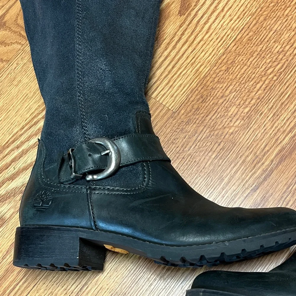 Timberland Black Leather Heeled Boots Size 8 - Picture 8 of 13